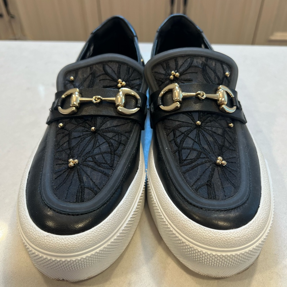 J Slides Georgy Black leather slip on sneaker size 7 1/2